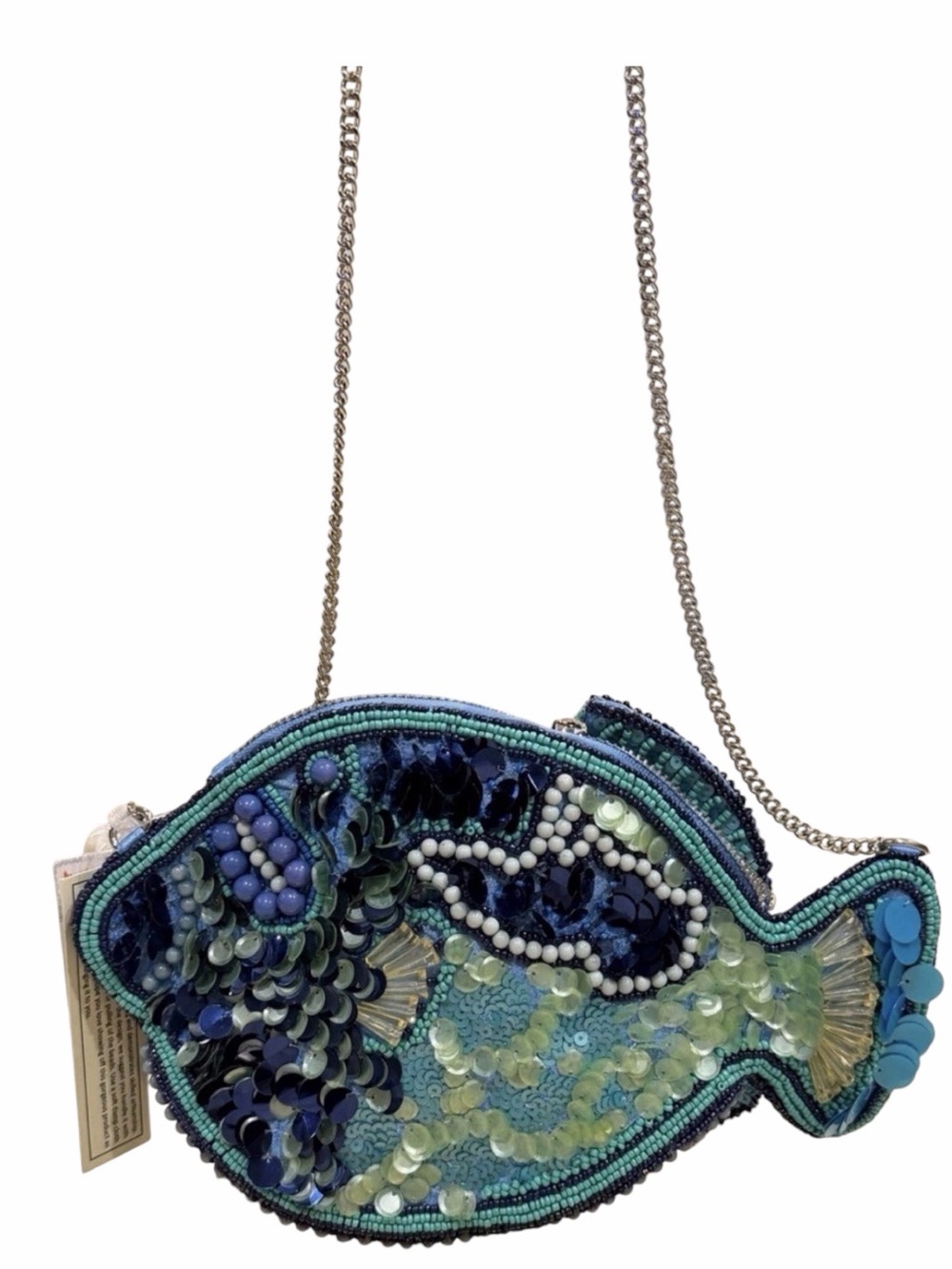 Viral Beaded Fish Crossbody Bag in Teal & Navy